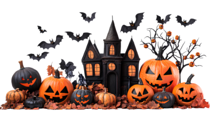 Halloween decorations elements isolated on transparent background