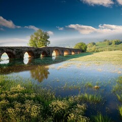 Fototapeta premium flooded fields, AI generated