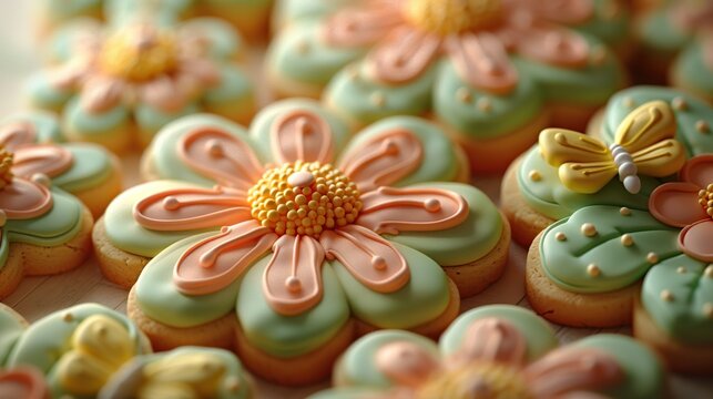 Close-up of Flower-Shaped Cookies - Powered by Adobe
