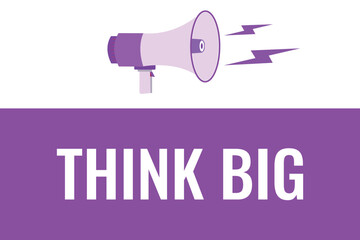 think big button, banner, label, template for website. think big text with colorful megaphone icon
