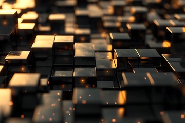 Fototapeta premium Abstract Black Cube Pattern with Warm Glow