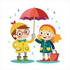 Child umbrella rain art vector