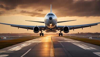 Obraz premium Smooth Landing: Airplane's Final Approach to the Runway