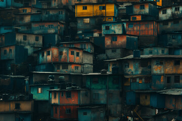 Colorful Urban Shantytown Architecture with Densely Packed Houses