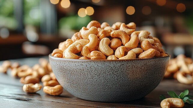 Homemade roasted salted cashews served in a bowl
