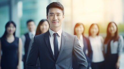 Leadership in Focus: Confident Team Leader with Colleagues in Background
