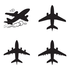 Airplane silhouette set black color vector illustration