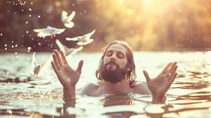"The Baptism of Jesus by John the Baptist - Religious Biblical Illustration"