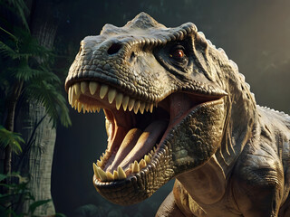 Fototapeta premium close up of a tyrannosaurus rex،tyrannosaurus rex in the forest،tyrannosaurus rex dinosaur