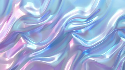 Obraz premium Holographic background with wavy lines in pastel blue and purple colors. Holo effect with iridescent hologram, liquid waves of light for abstract design.