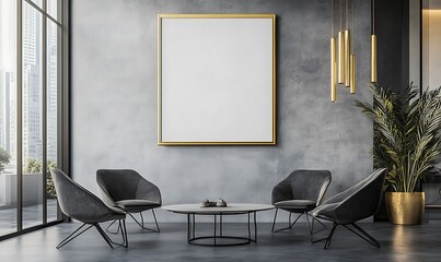 Modern Living Room with Grey Chairs and Golden Details