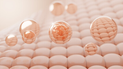 Serum or Cosmetic Drop On Skin, Skin Rejuvenation, Skin Layer And Skin Cell, 3D Rendering