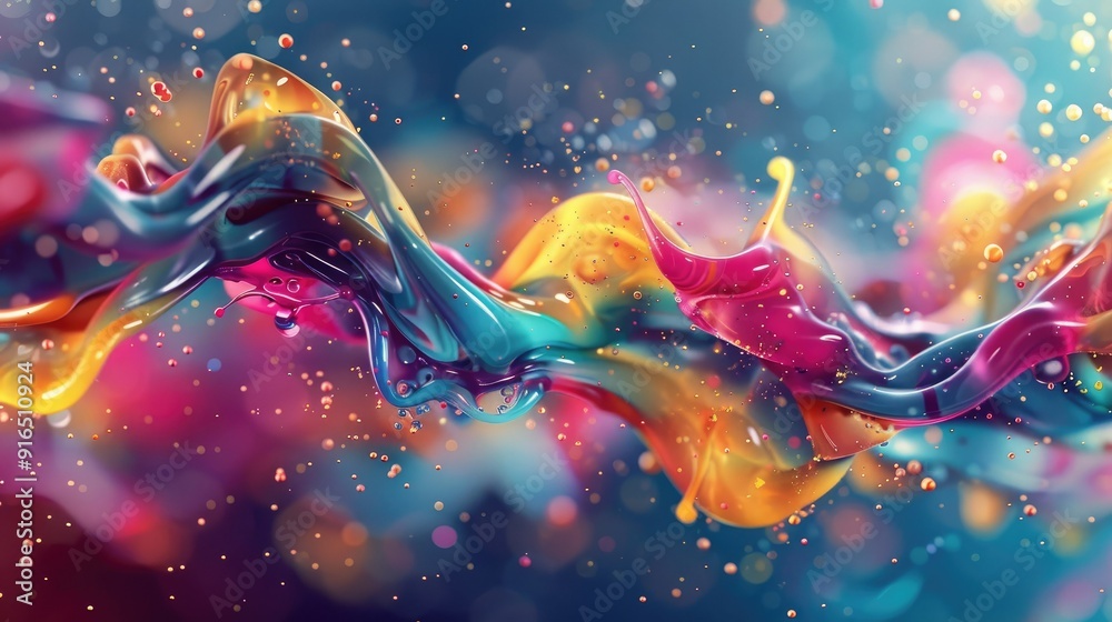 Poster colorful fluid motion creating abstract shapes