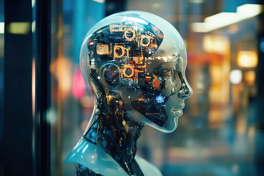 robot ai cyborg technology futuristic artificial intelligence machine human head digital brain cyber future innovation circuit electronics