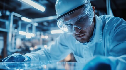 Efficient Team of Workers in Safety Gear Assembling Products on Production Line