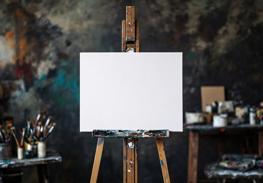 Blank canvas on easel symbolizing creativity and expression in art