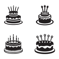 Birthday cake silhouette set black color vector illustration