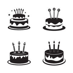 Birthday cake silhouette set black color vector illustration