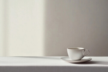 coffee cup minimal white mug table background simple clean morning beverage drink ceramic shadow light 