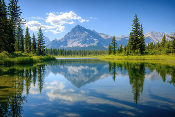 Fototapeta premium landscape mountain lake reflection trees sky nature scenery outdoors wilderness water forest mountainscape evergreen 