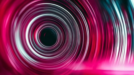 A large, circular, pink and white image with a black center. The image has a surreal, dreamlike quality to it