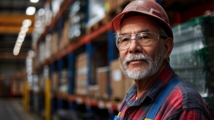 Portrait of a Senior Male Warehouse Worker in Safety Gear