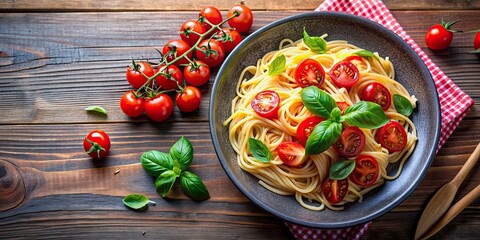 Delicious pasta dish with fresh tomatoes , Italian, cuisine, food, vegetarian, healthy, meal, dinner, sauce, homemade, delicious