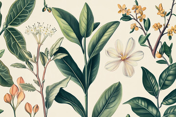 nature leaves flowers botanical illustration greenery plant floral foliage drawing natural artwork watercolor flora 