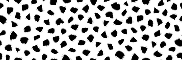 Vector ink brush abstract seamless pattern. Endless bold brush stroke texture. Hand painted Black and white Korean, Chinese, Japanese ink brush strokes. Isolated grungy elements. Monochrome background