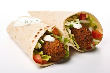 Flashy Falafel Wrap , white background.