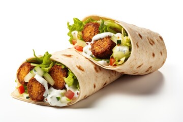 Flashy Falafel Wrap , white background.