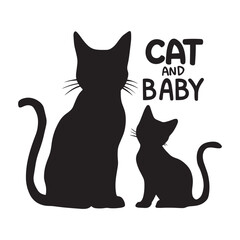 Cat and cat baby silhouette black color vector illustration