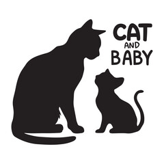 Cat and cat baby silhouette black color vector illustration