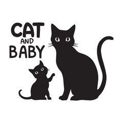 Cat and cat baby silhouette black color vector illustration