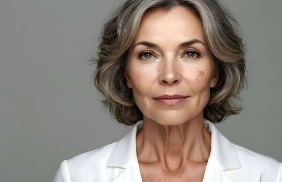 Close-up face of attractive middle-aged woman with dark spot on her face skin, hyperpigmentation melasma caused by hormonal changes or freckles spots caused by genetics or exposure to the sun