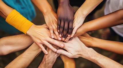 Diverse hands coming together in unity and support