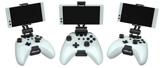 Set of mobile game controllers designed for a truly immersive and engaging gaming experience on the go isolated on white background with clipping path