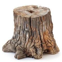A tree log trunk or stump with a wooden surface shown on a clean white background, focusing on its rustic and natural characteristics