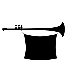 vector illustration of a trumpet silhouette with a flag, on a white background. Vector illustration © AZ Ulin 