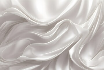 Fototapeta premium Beautiful smooth elegant wavy white satin silk luxury cloth fabric texture, abstract background design. Copy space. Wedding, engagement concept. 