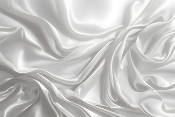 Fototapeta premium Beautiful smooth elegant wavy white satin silk luxury cloth fabric texture, abstract background design. Copy space. Wedding, engagement concept. 