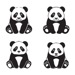 Obraz premium Black and white vector silhouettes set of panda icon