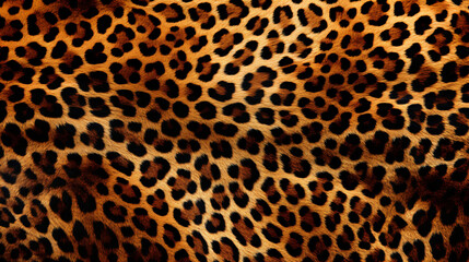 Close-up of leopard fur with detailed spots pattern. Animal print and texture concept for design and fashion.