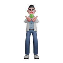 3D Male Medical Character. Male Character Holding Virus with a Serious Face. Doctor Professional