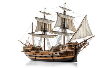 Vintage sailboat, sail ship isolated on white background.