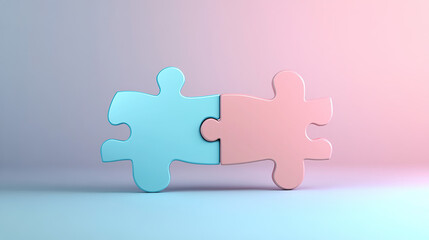 Two puzzle pieces fitting together on a pastel background,