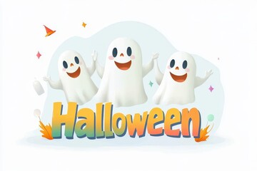 Obraz premium Friendly cartoon ghosts celebrate Halloween with joy and excitement in vibrant colors