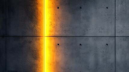 Fototapeta premium concrete wall, showcasing the contrast between the smooth gray texture and the yellow light that illuminates it from behind