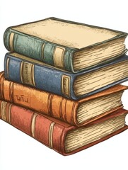 Vintage Stack of Books, Sketch Style