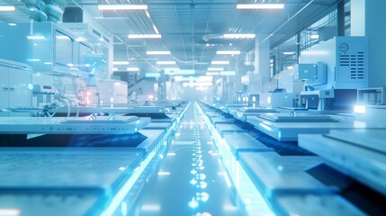 Fototapeta premium This image depicts a cutting-edge laboratory equipped with the latest tech, showcasing a clean and futuristic ambiance.